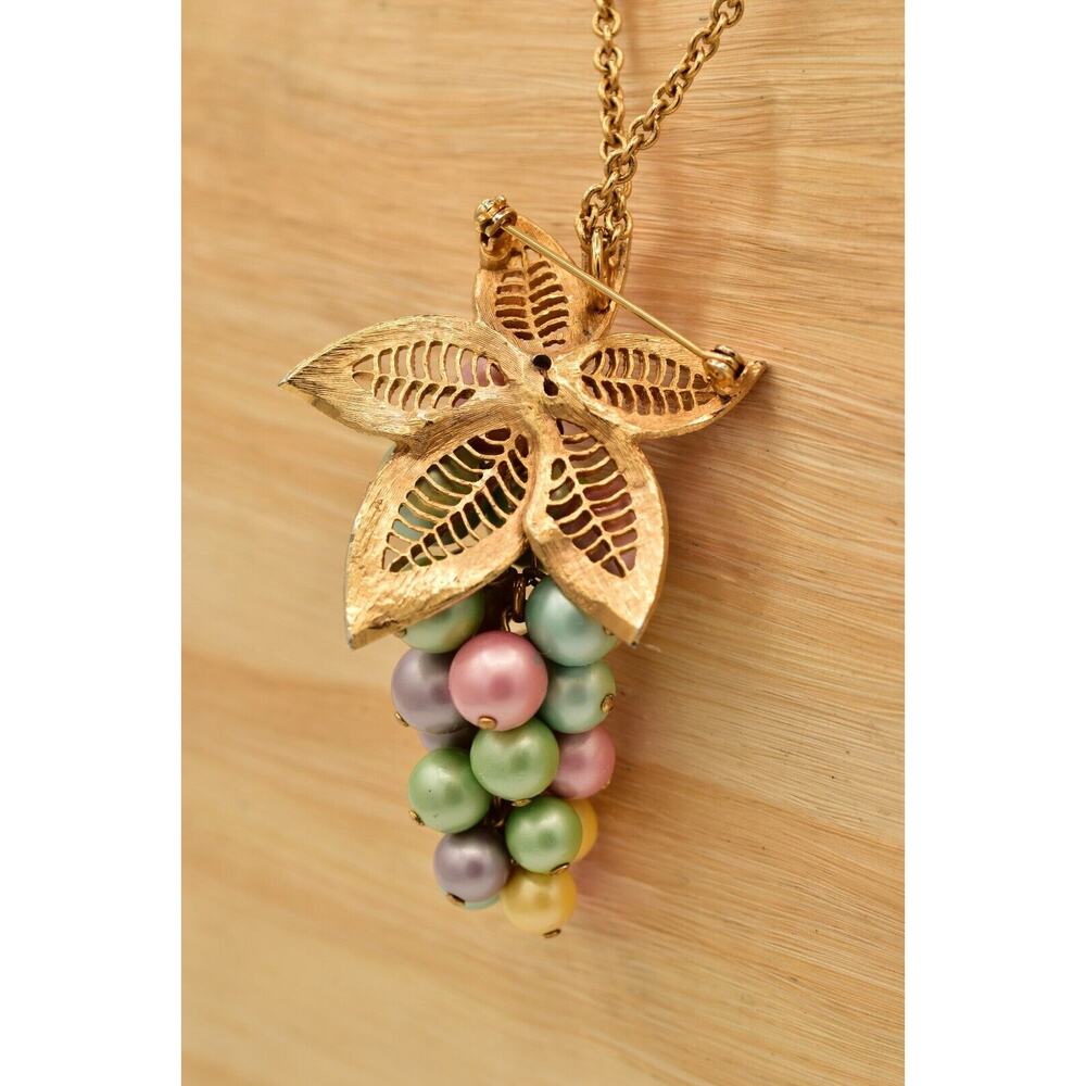 Vintage Grape Pendant Necklace Brushed Gold Multi-Color Cluster Vine Pastel BinK - Picture 11 of 12